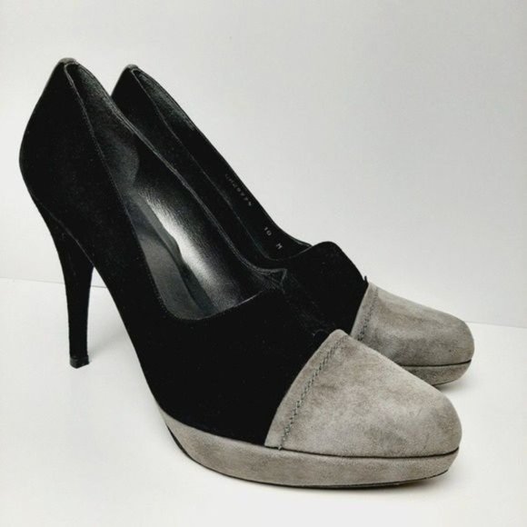 STUART WEITZMAN Genuine Suede Leather Pumps High Heel Stiletto Black Grey Sz 10 - Picture 2 of 13